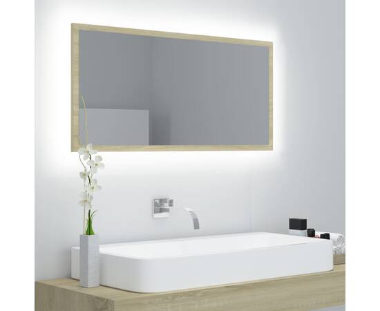 Oglindă de baie cu led, stejar sonoma, 90x8,5x37 cm, pal