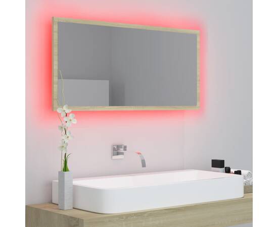 Oglindă de baie cu led, stejar sonoma, 90x8,5x37 cm, pal, 5 image