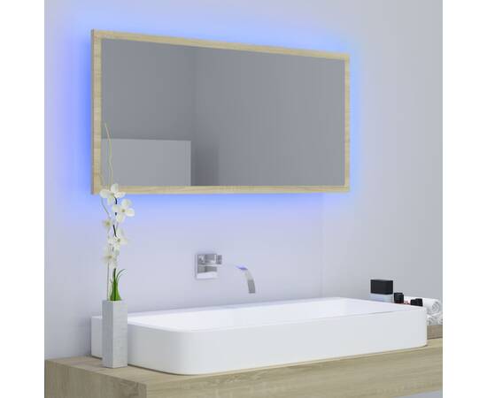 Oglindă de baie cu led, stejar sonoma, 90x8,5x37 cm, pal, 4 image