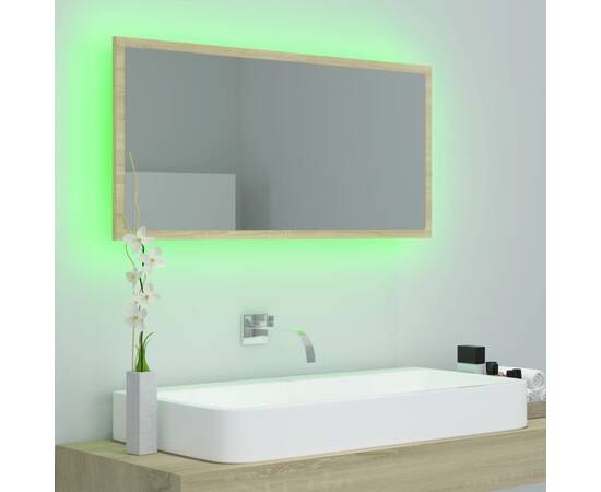 Oglindă de baie cu led, stejar sonoma, 90x8,5x37 cm, pal, 3 image