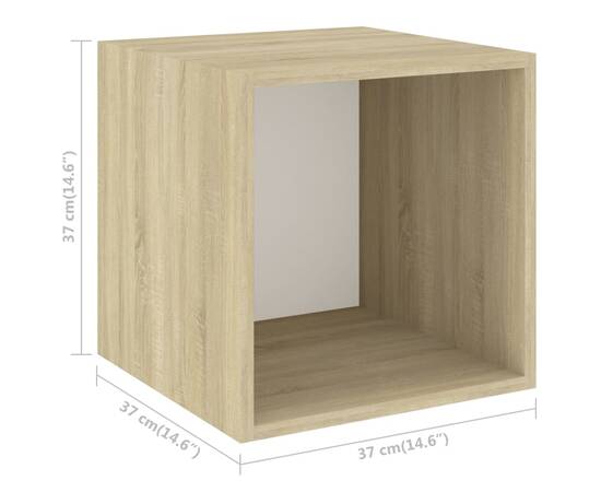 Dulapuri de perete, 4 buc., alb/stejar sonoma, 37x37x37 cm, pal, 10 image