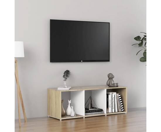 Comodă tv, alb și stejar sonoma, 107x35x37 cm, pal