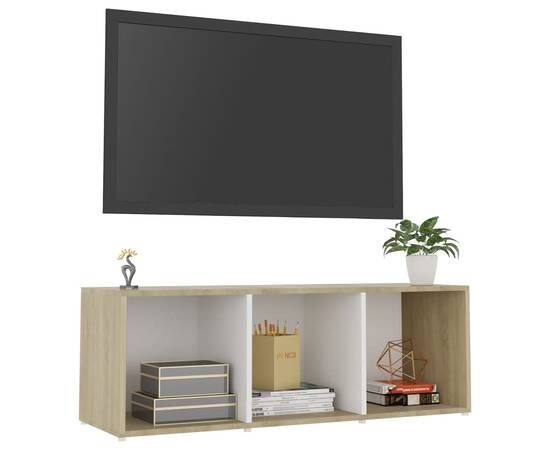 Comodă tv, alb și stejar sonoma, 107x35x37 cm, pal, 3 image