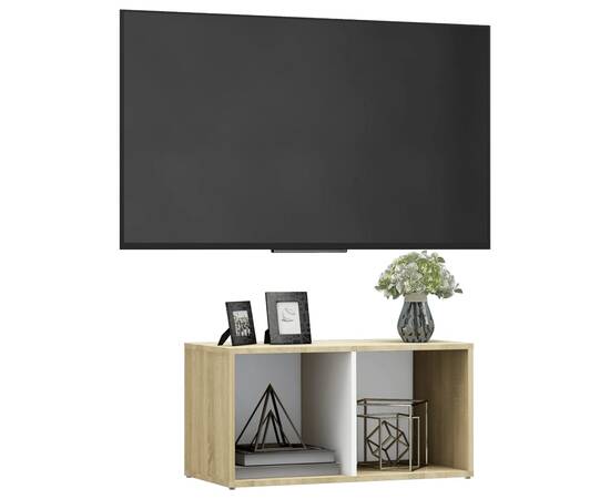 Comodă tv, alb și stejar sonoma, 72x35x36,5 cm, pal, 3 image