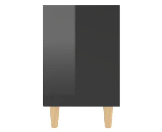 Comodă tv, picioare lemn masiv, negru extralucios, 40x30x50 cm, 5 image