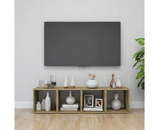 Comode tv, 2 buc., alb și stejar sonoma, 37x35x37 cm, pal, 5 image