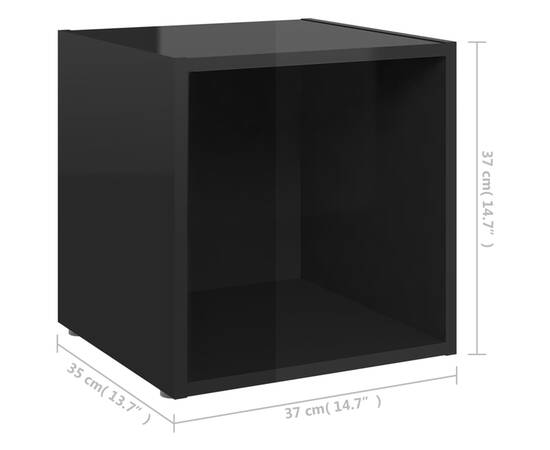 Comode tv, 2 buc., negru extralucios, 37x35x37 cm, pal, 9 image