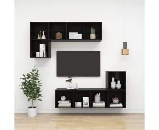 Dulap tv montat pe perete, negru extralucios, 37x37x107 cm, pal, 6 image