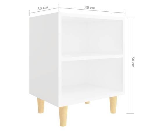Noptiere cu picioare lemn masiv, 2 buc., alb, 40x30x50 cm, 7 image