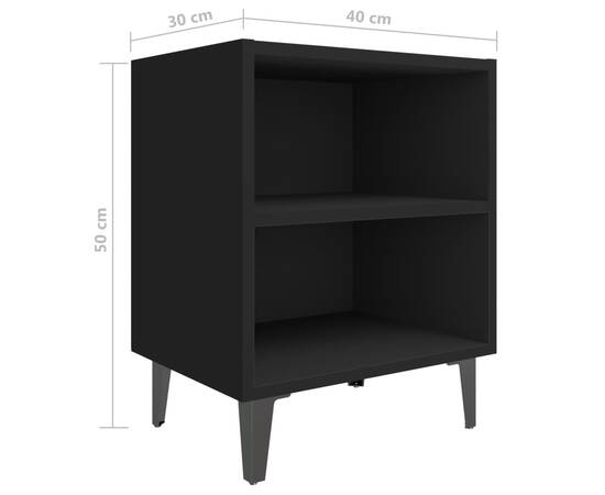 Noptiere cu picioare metal, 2 buc., negru, 40x30x50 cm, 7 image