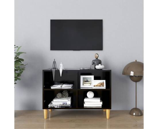 Comodă tv, picioare lemn masiv, negru, 69,5x30x50 cm