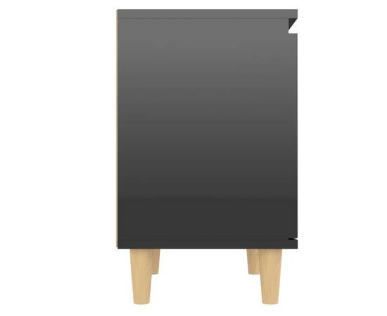 Comodă tv, picioare lemn masiv, negru extralucios, 40x30x50 cm, 7 image