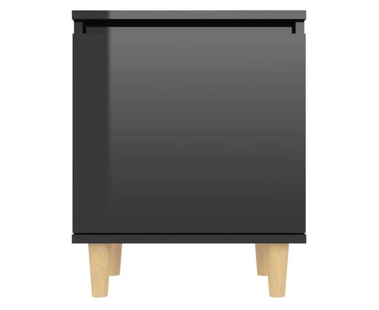 Comodă tv, picioare lemn masiv, negru extralucios, 40x30x50 cm, 6 image