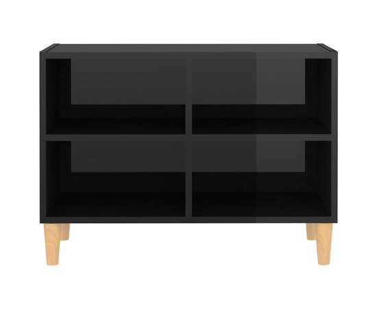 Comodă tv, picioare lemn masiv, negru extralucios 69,5x30x50 cm, 4 image