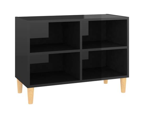 Comodă tv, picioare lemn masiv, negru extralucios 69,5x30x50 cm, 2 image