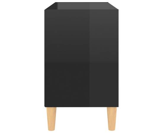 Comodă tv, picioare lemn masiv, negru extralucios 69,5x30x50 cm, 5 image