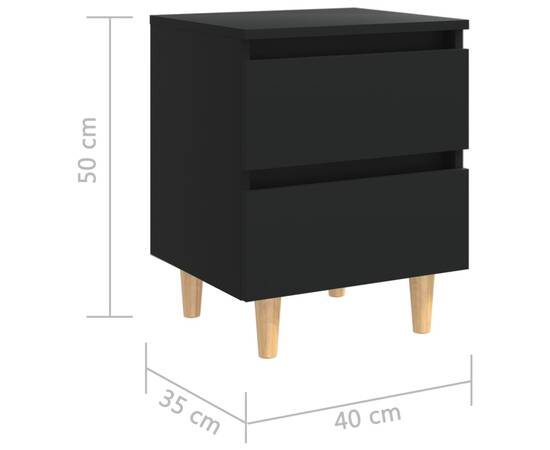 Noptieră cu picioare lemn masiv pin, negru, 40x35x50 cm, 7 image