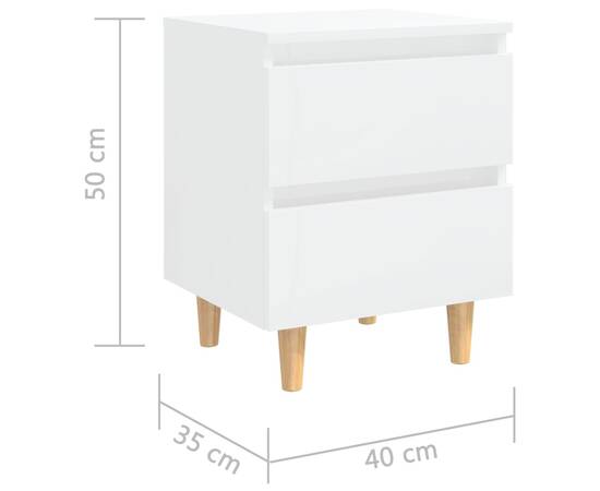 Noptiere & picioare lemn pin 2 buc. alb extralucios 40x35x50 cm, 8 image