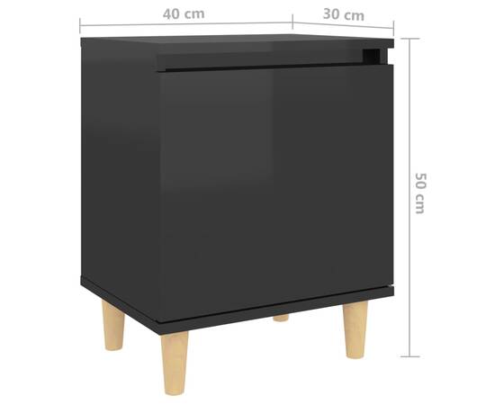 Noptiere cu picioare din lemn, 2 buc, negru extralucios, 40x30x50 cm, 9 image