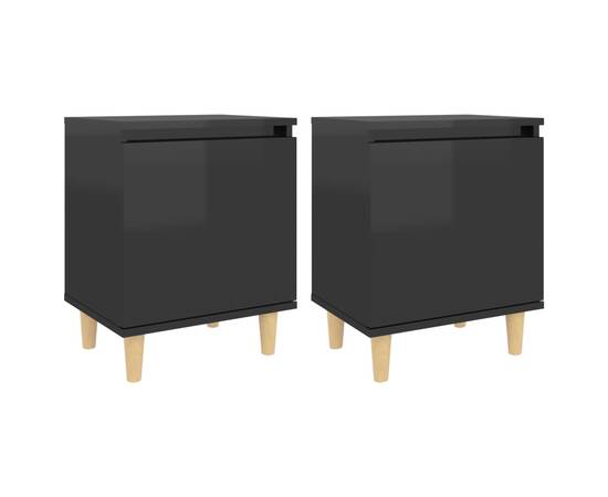 Noptiere cu picioare din lemn, 2 buc, negru extralucios, 40x30x50 cm, 2 image