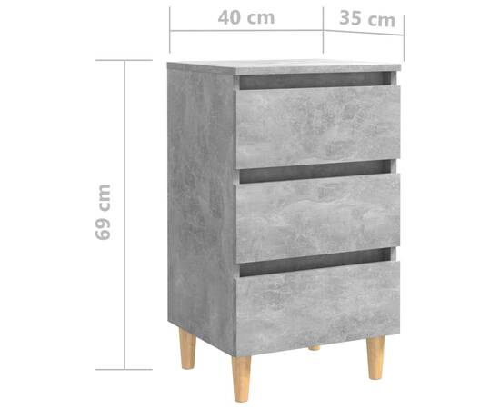 Noptiere cu picioare lemn masiv, 2 buc., gri beton, 40x35x69 cm, 8 image