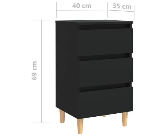 Noptiere cu picioare lemn masiv, 2 buc., negru, 40x35x69 cm, 7 image