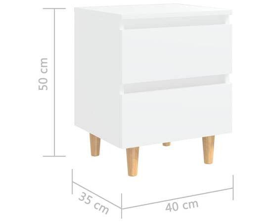 Noptiere cu picioare lemn masiv pin, 2 buc., alb, 40x35x50 cm, 8 image
