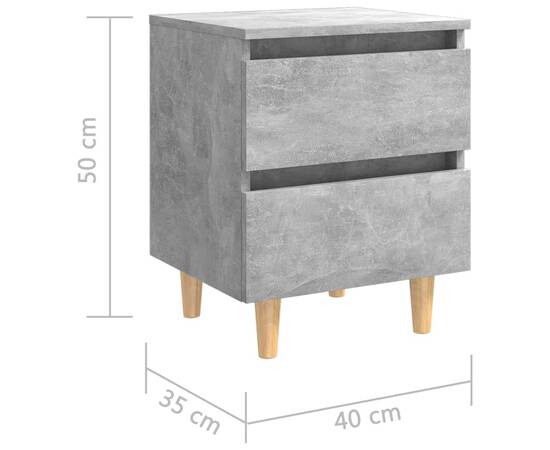 Noptiere cu picioare lemn masiv pin 2 buc. gri beton 40x35x50cm, 8 image