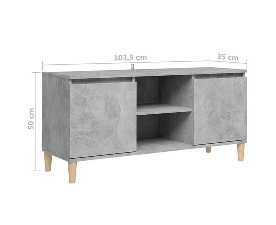 Comodă tv, picioare lemn masiv, gri beton, 103,5x35x50 cm, 8 image