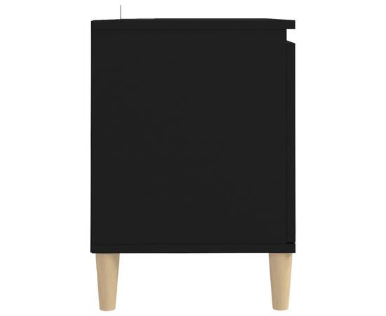 Comodă tv, picioare lemn masiv, negru, 103,5x35x50 cm, 6 image