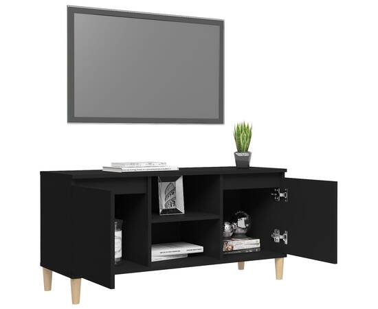 Comodă tv, picioare lemn masiv, negru, 103,5x35x50 cm, 4 image