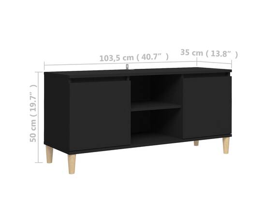 Comodă tv, picioare lemn masiv, negru, 103,5x35x50 cm, 8 image