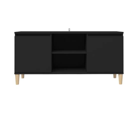 Comodă tv, picioare lemn masiv, negru, 103,5x35x50 cm, 5 image