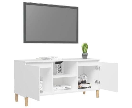 Comodă tv cu picioare din lemn masiv, alb, 103,5x35x50 cm, 4 image