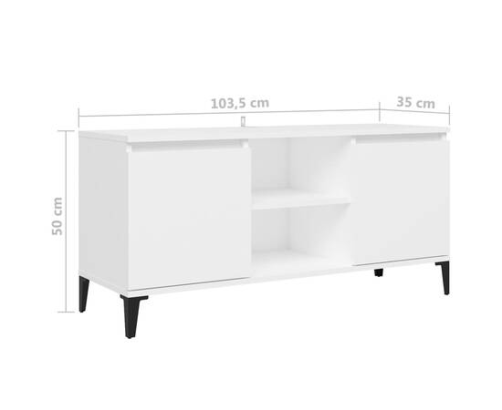 Comodă tv cu picioare metalice, alb, 103,5x35x50 cm, 8 image