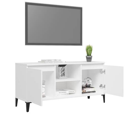 Comodă tv cu picioare metalice, alb, 103,5x35x50 cm, 4 image