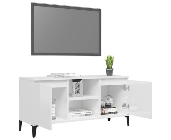 Comodă tv cu picioare metalice, alb extralucios, 103,5x35x50 cm, 4 image
