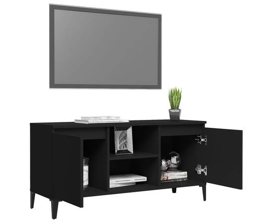 Comodă tv cu picioare metalice, negru, 103,5x35x50 cm, 4 image