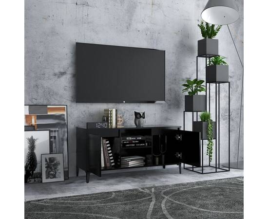 Comodă tv cu picioare metalice, negru, 103,5x35x50 cm, 3 image