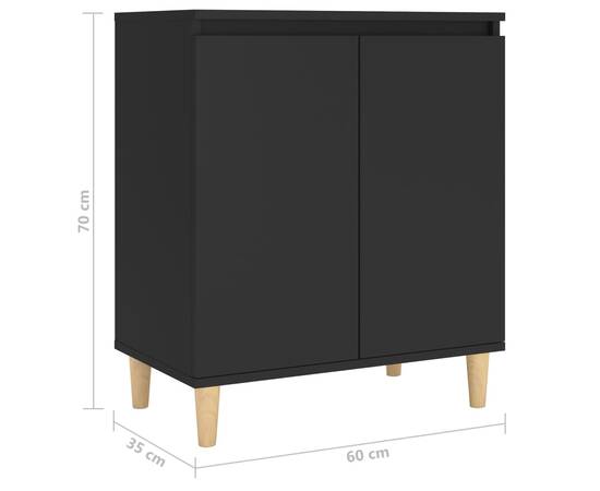Servantă cu picioare din lemn masiv, negru, 60x35x70 cm, pal, 8 image