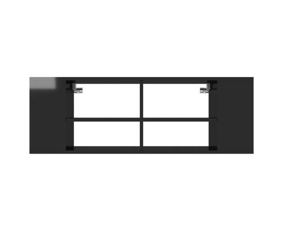 Dulap tv montat pe perete, negru extralucios, 102x35x35 cm, pal, 4 image