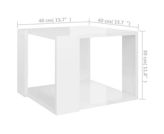 Măsuță de cafea, alb extralucios, 40x40x30 cm, pal, 5 image