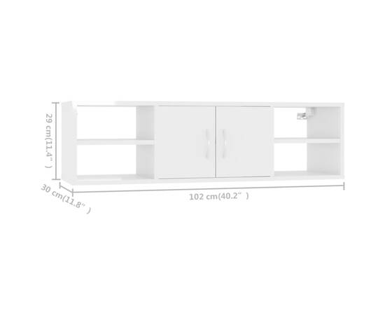 Raft de perete, alb extralucios, 102x30x29 cm, pal, 8 image