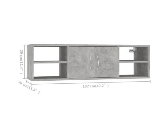 Raft de perete, gri beton, 102x30x29 cm, pal, 8 image