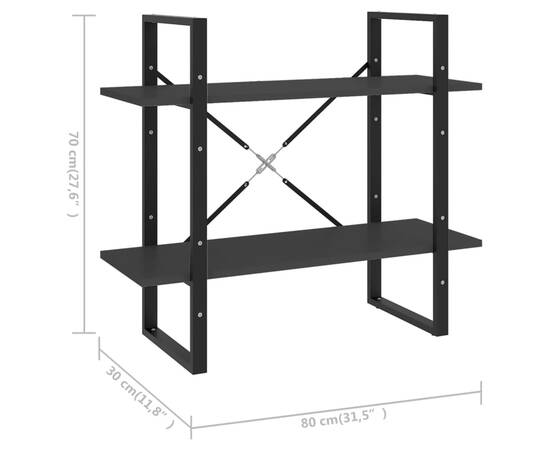 Bibliotecă cu 2 rafturi, gri, 80x30x70 cm, pal, 7 image