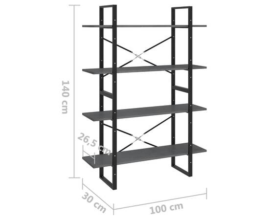 Bibliotecă cu 4 rafturi, gri, 100x30x140 cm, lemn masiv de pin, 8 image