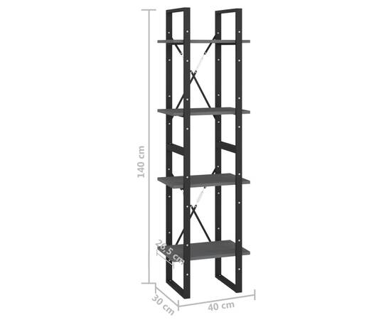 Bibliotecă cu 4 rafturi, gri, 40x30x140 cm, lemn masiv de pin, 9 image