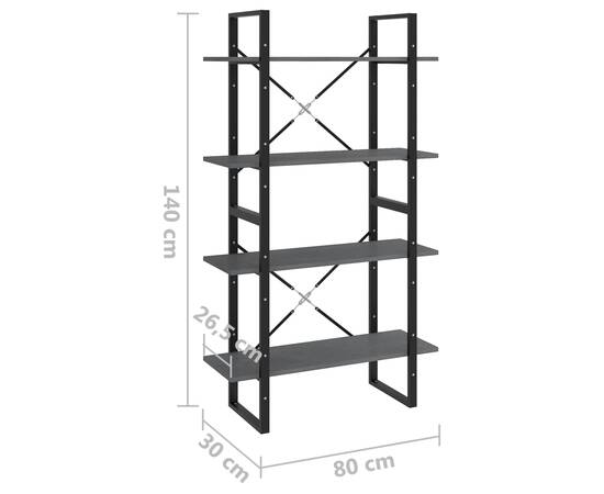 Bibliotecă cu 4 rafturi, gri, 80x30x140 cm, lemn masiv de pin, 8 image