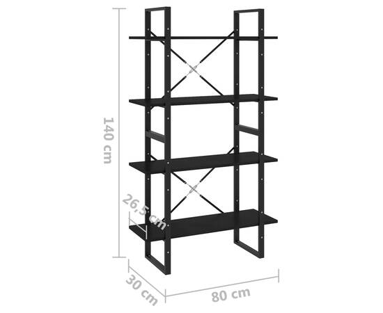 Bibliotecă cu 4 rafturi, negru, 80x30x140 cm, lemn masiv de pin, 8 image