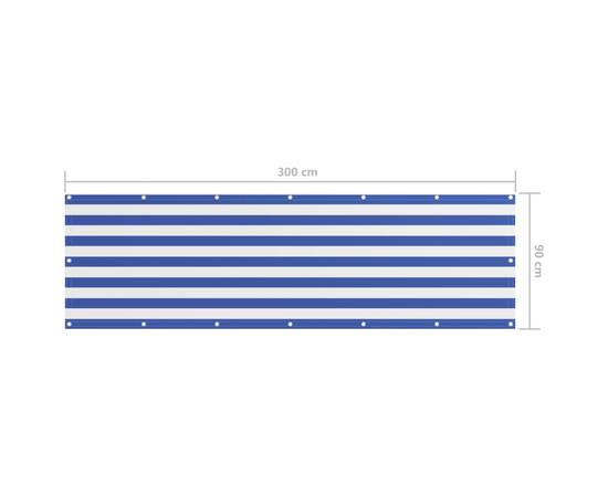 Paravan de balcon, alb și albastru, 90x300 cm, țesătură oxford, 5 image